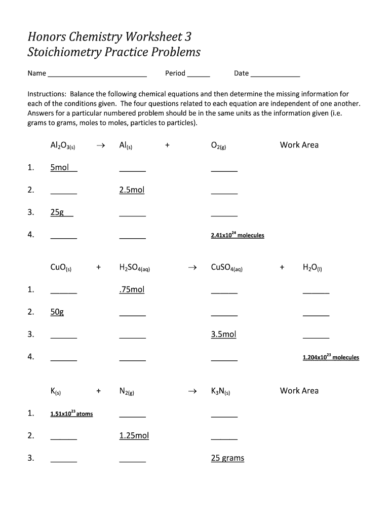 Chemistry Worksheet Stoichiometry Practice - Fill Online ...