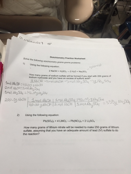 Solved Stoichiometry Practice Worksheet Solve the following ...