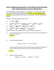 6.06 Stoichiometry Practice Worksheet.docx - Unit 6: Balancing ...