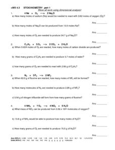 WS 4.3 Stoichiometry Part I Worksheet for 10th - 12th Grade ...