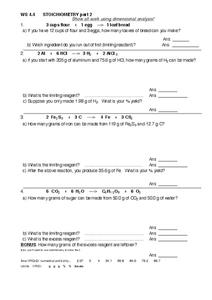 WS 4.4 Stoichiometry Part 2 Worksheet for 9th - 12th Grade ...