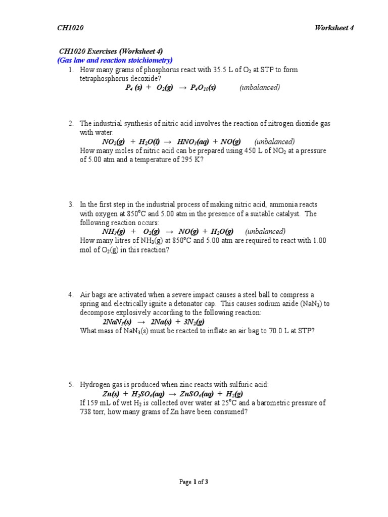 stoichiometry worksheet 4