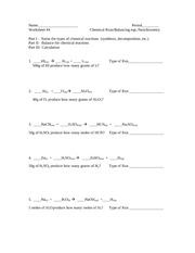 Stoich WorkSheet 4 - Name Worksheet #4 Period Chemical Rxns ...