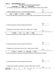 WS 4.4 Stoichiometry Worksheet for 10th - 12th Grade | Lesson Planet