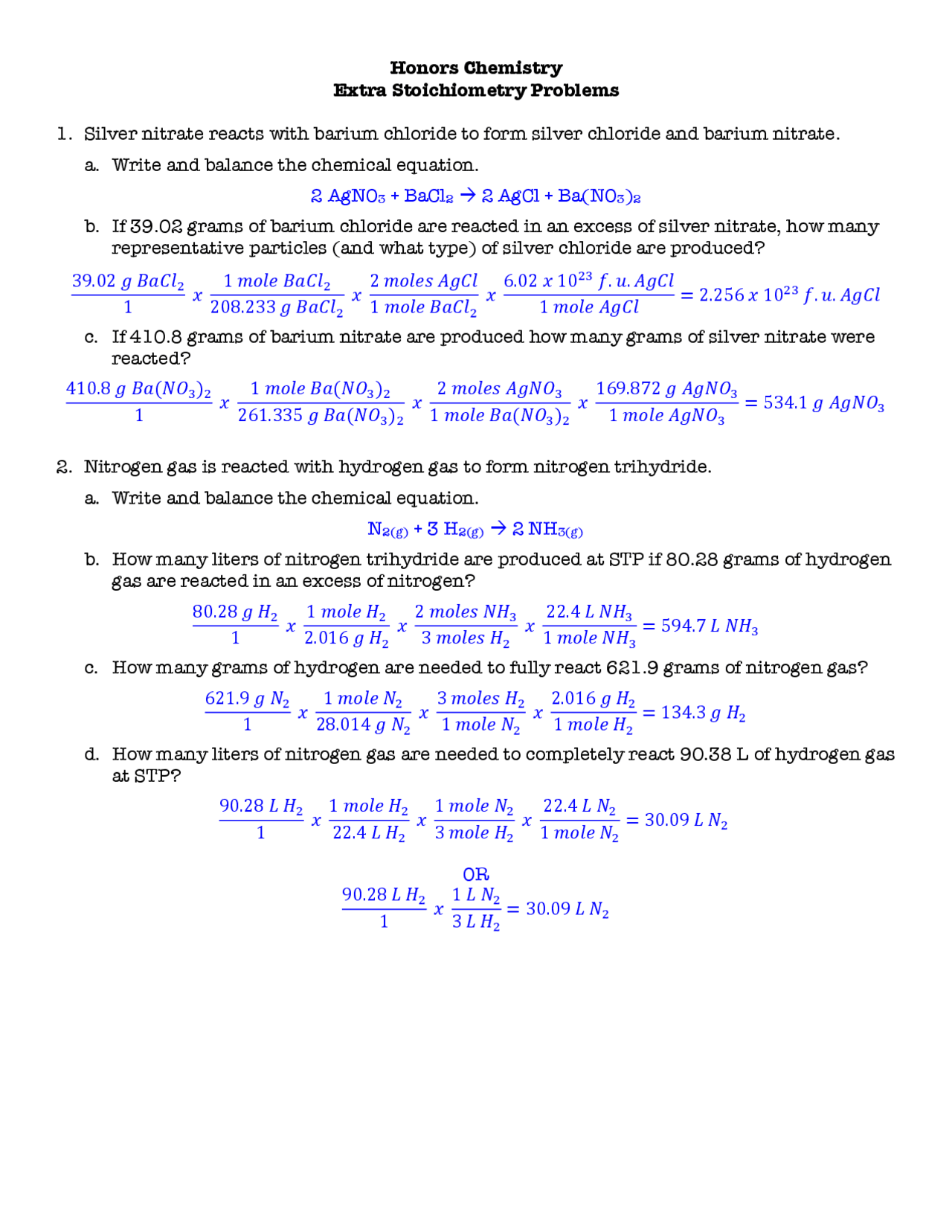 stoichiometry worksheet and answers