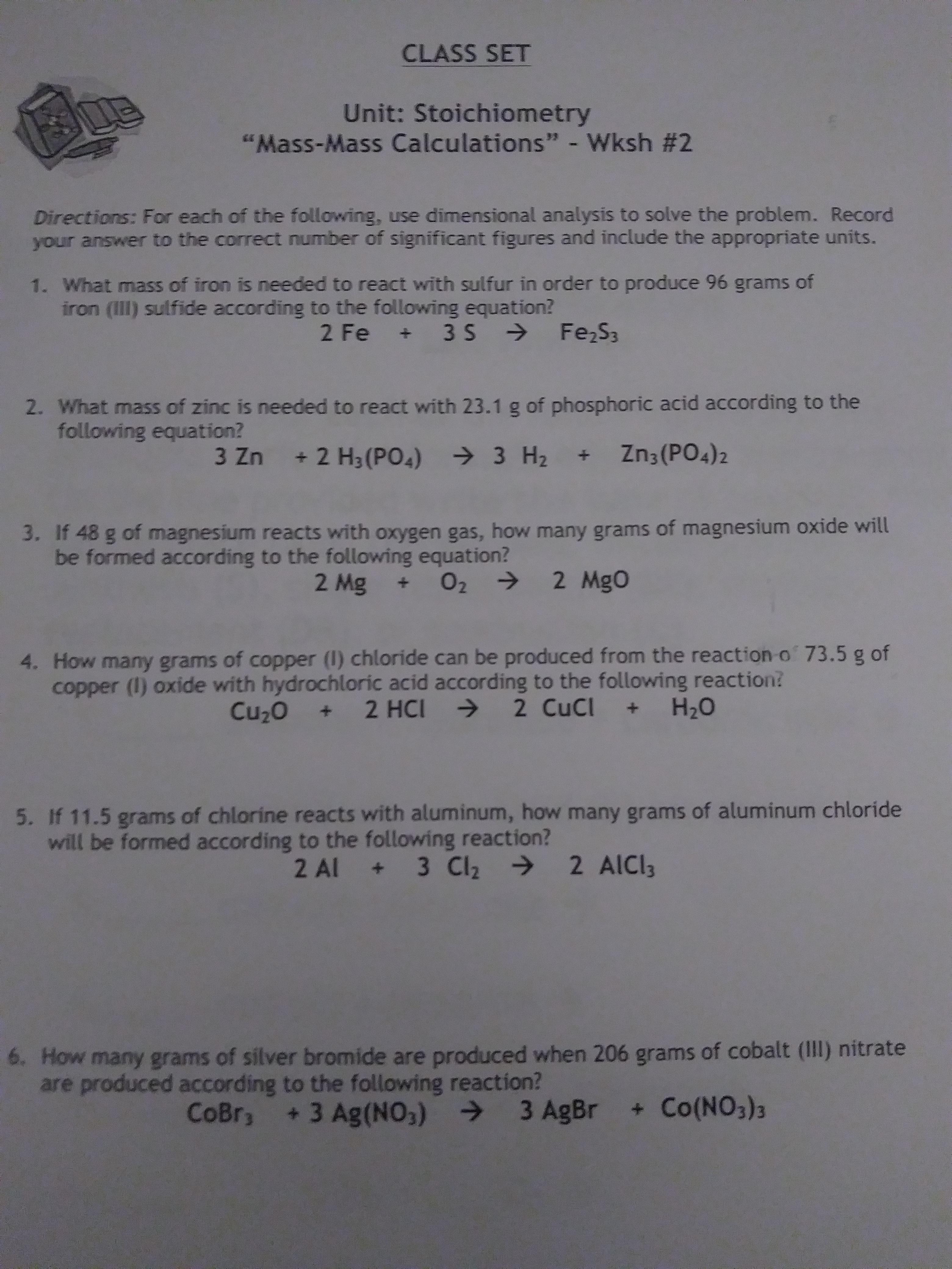 stoichiometry worksheet and answers
