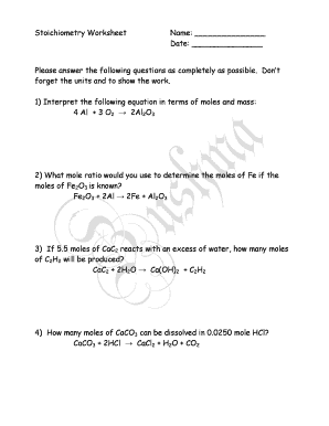 stoichiometry worksheet mole mole answers