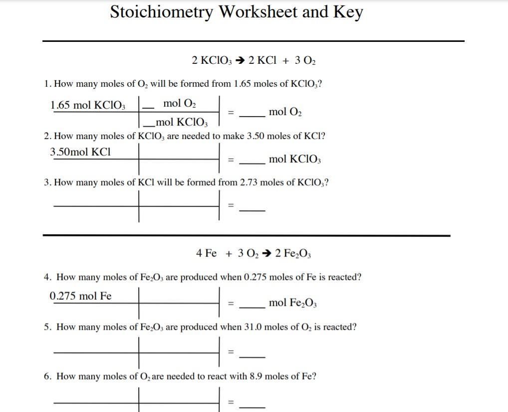 stoichiometry worksheet with answers