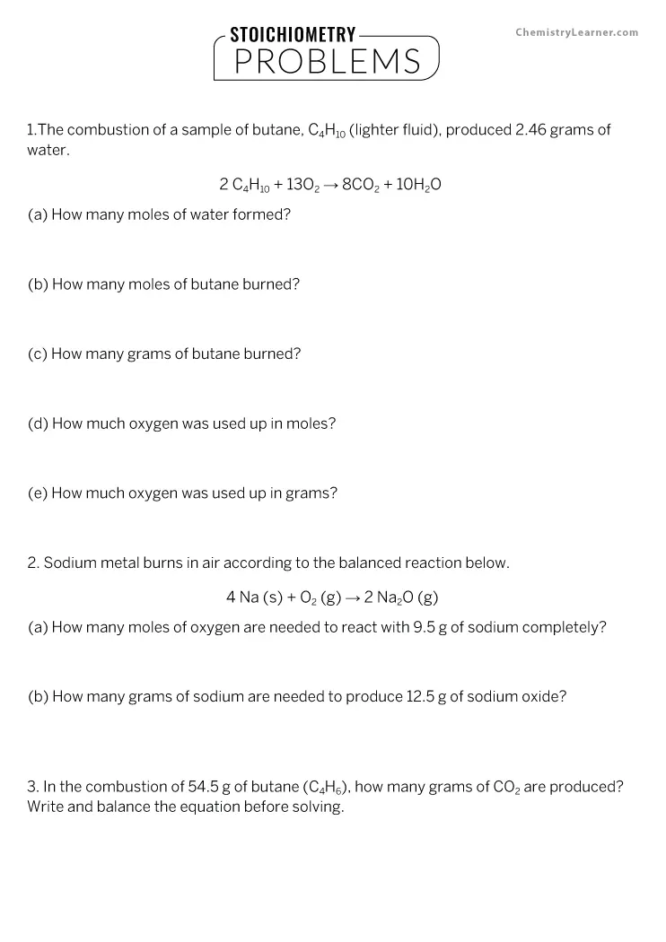 stoichiometry worksheet with answers