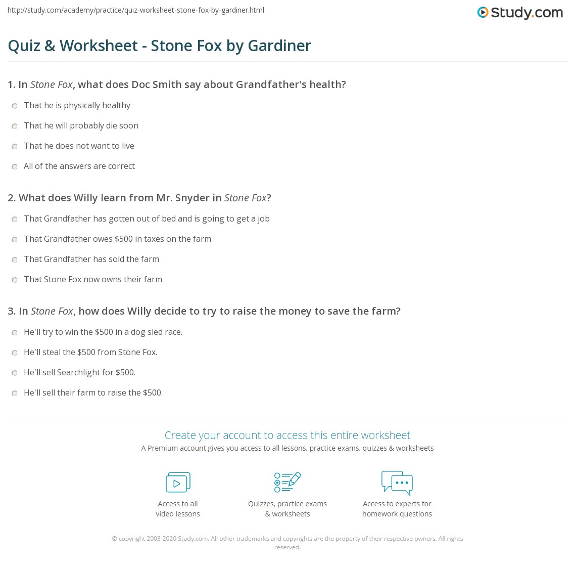 Quiz &  Worksheet - Stone Fox by Gardiner | Study.com
