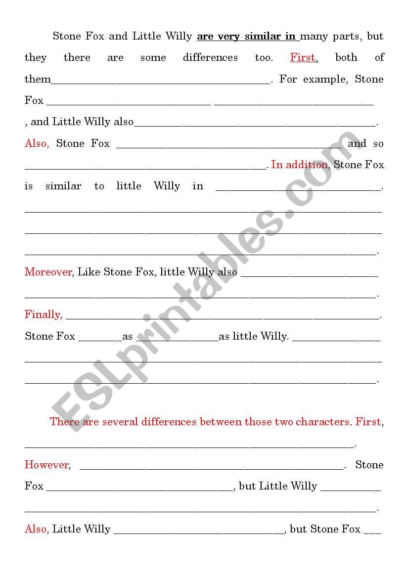 English worksheets: comparison and contrast writing (from the ...