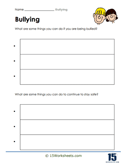 stop bullying activity worksheet