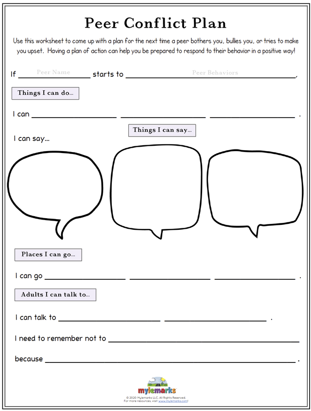 Bullying Worksheets for Kids and Teens