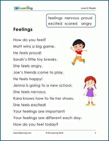 Feelings - Leveled Story and Reading Comprehension Worksheet | Worsheets library...