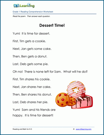 story comprehension worksheet first grade