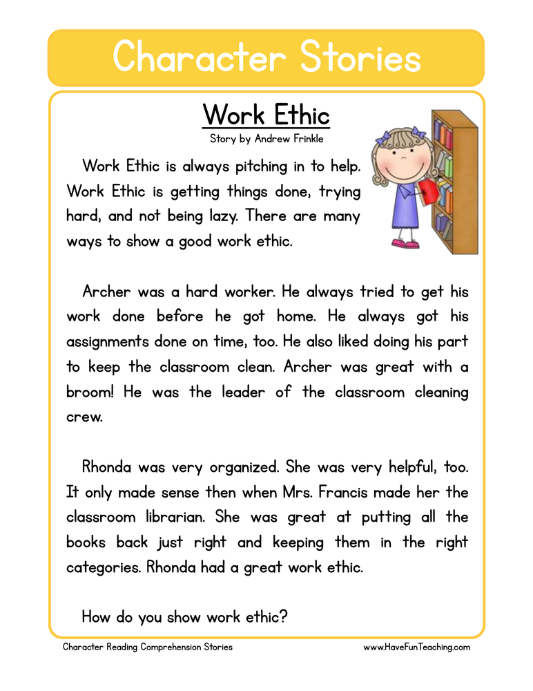 Work Ethic Character Reading Comprehension Worksheet - Have Fun ...