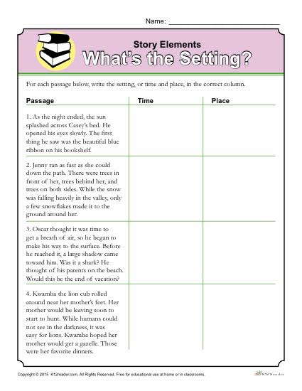 Story Elements Worksheet: Whats the Setting?