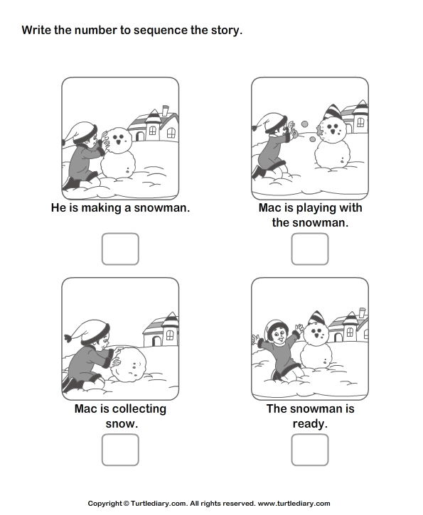 Story Sequencing Mac and Snowman | Turtle Diary Worksheet