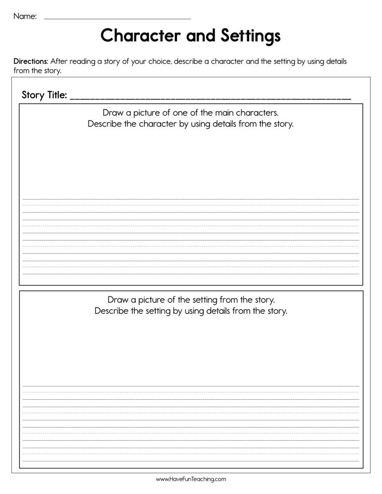 Character and Settings Worksheet  