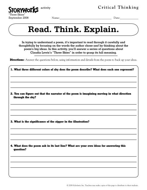 Read. Think. Explain. - Storyworks Magazine - Scholastic