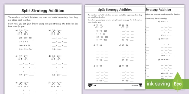Differentiated Split Strategy Addition Worksheets - Twinkl