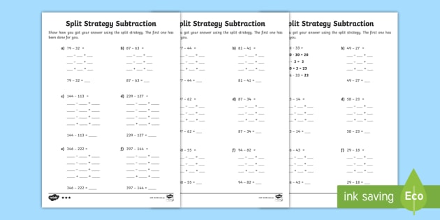 Differentiated Split Strategy Worksheet / Worksheets