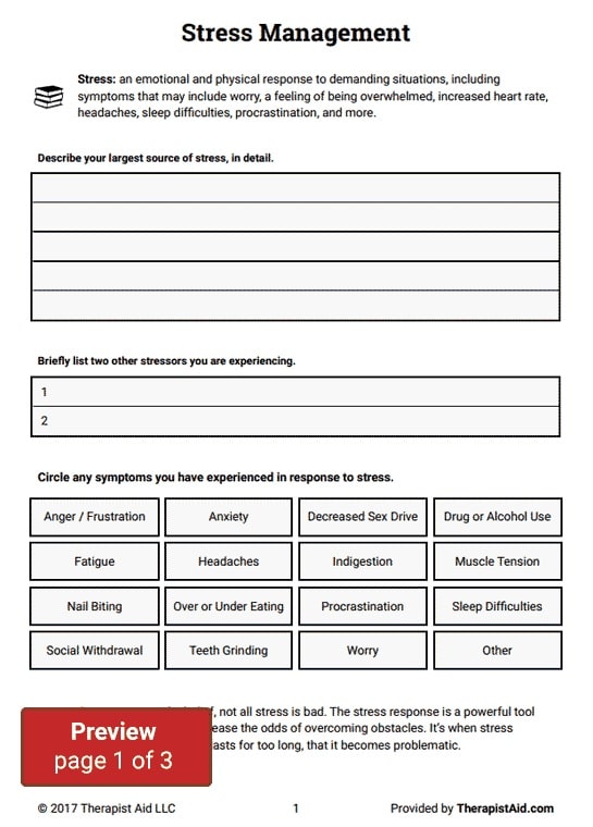 stress management worksheet for adolescents