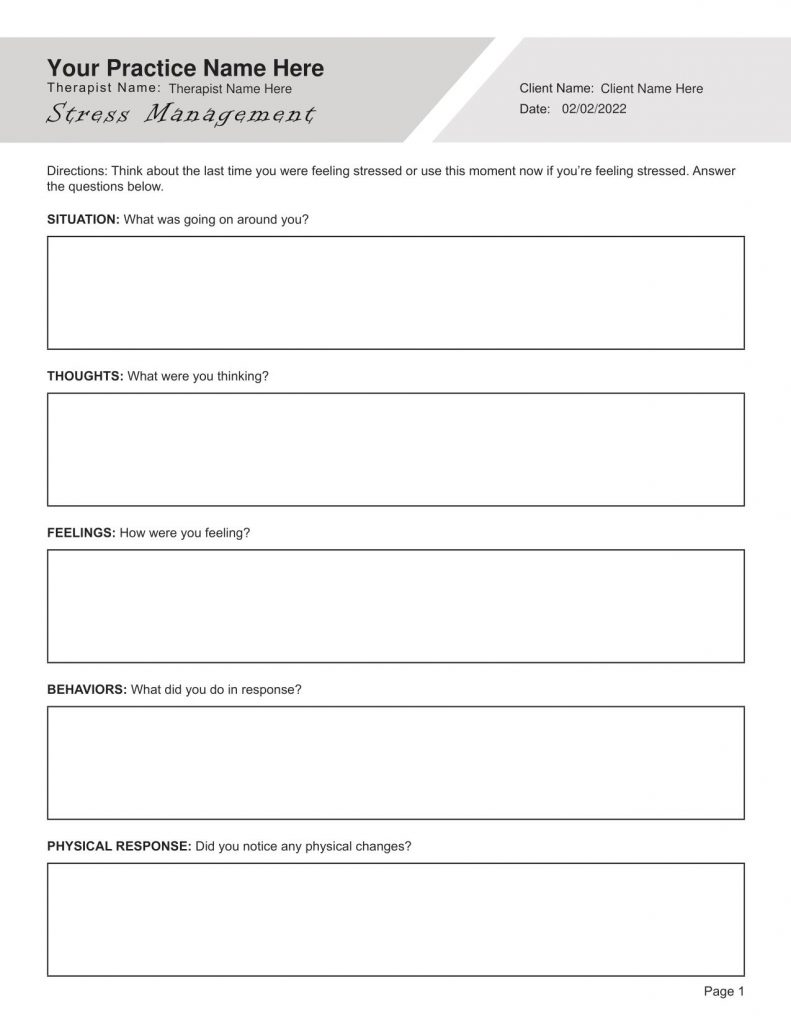 stress management worksheet for adolescents