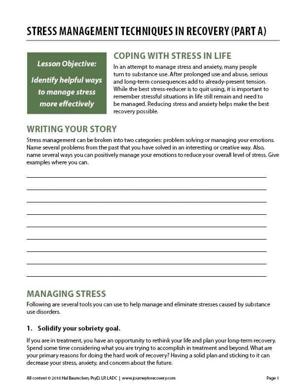 Stress Management Techniques in Recovery Part 1 (COD Worksheet Stress Management Techniques in Recovery Part 1 (COD Worksheet
