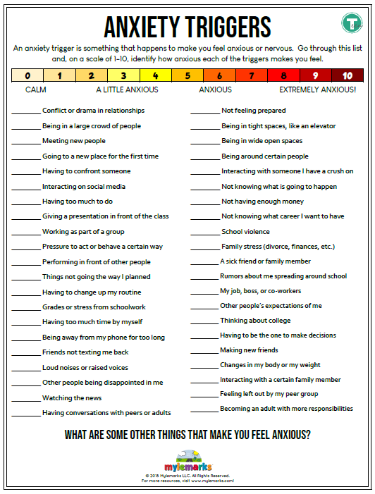stress worksheet for teens