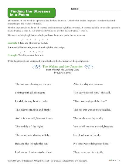 stressed and unstressed syllables worksheet