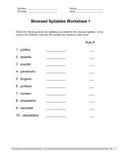 stressed and unstressed syllables worksheet