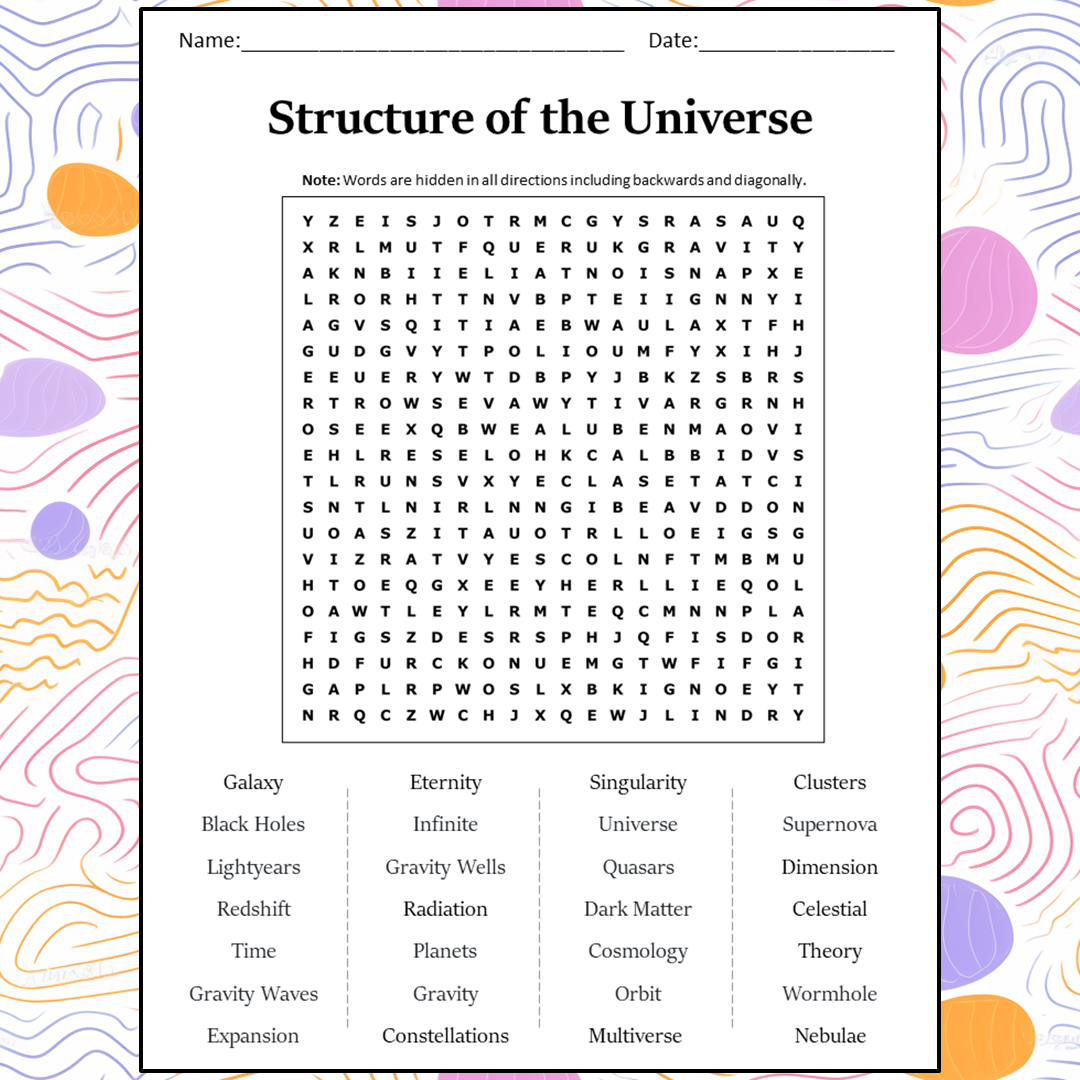Structure Of The Universe Word Search Puzzle Worksheet Activity