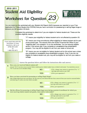 Fillable Online gcsu Student Aid Eligibility Worksheet for ...