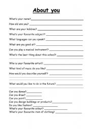 student get to know you worksheet