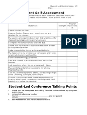 student led conferences worksheet