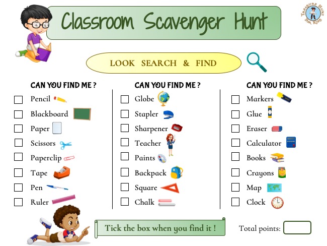 Classroom Scavenger Hunt Treasure Hunt 4 Kids Free Printable Classroom Scavenger Hunt Treasure Hunt 4 Kids Free Printable