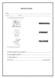 Teacher Student Principal - ESL worksheet by AlineCami