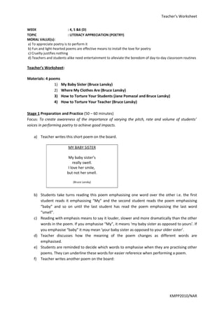 student teacher worksheet
