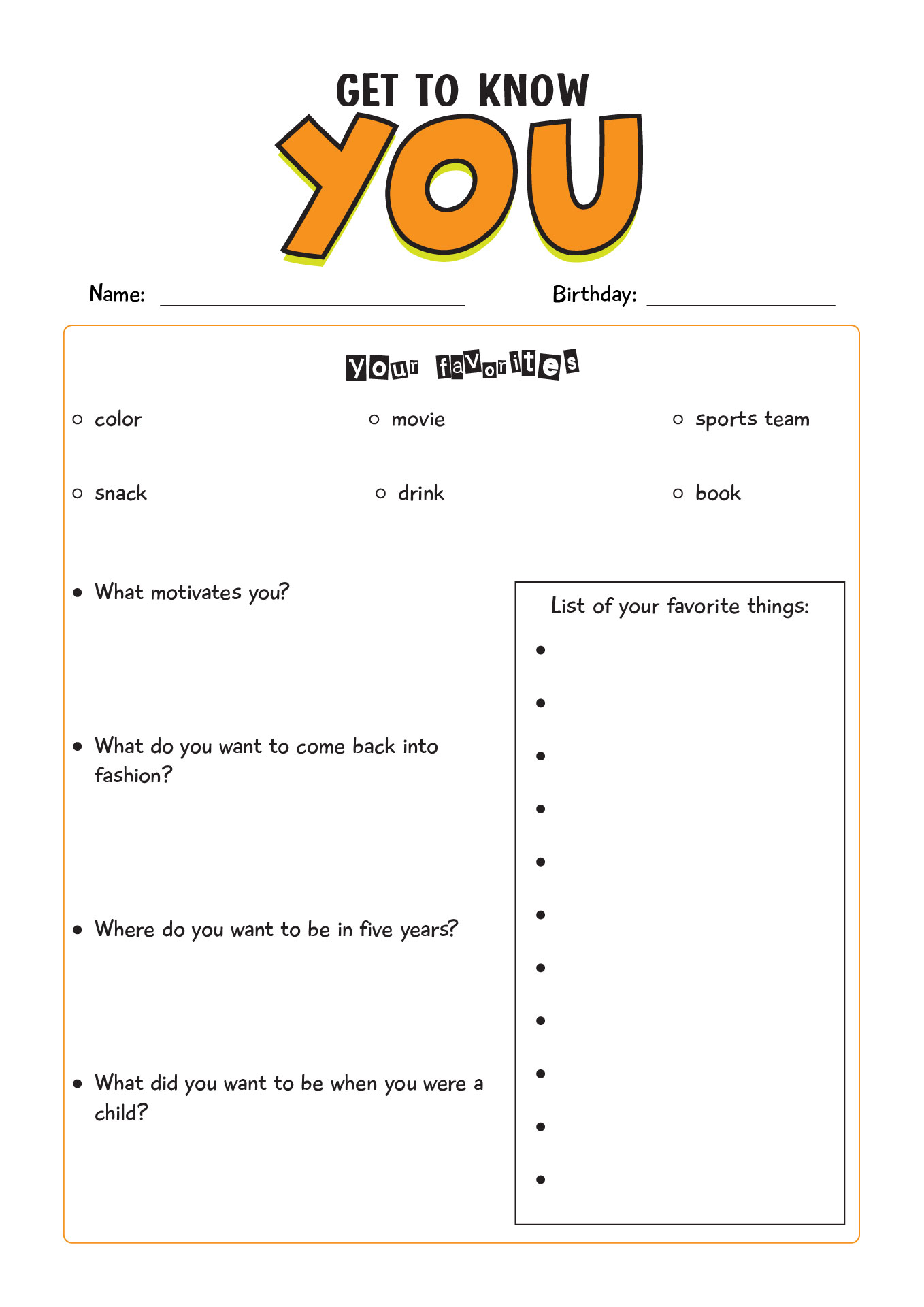 student worksheet free printable