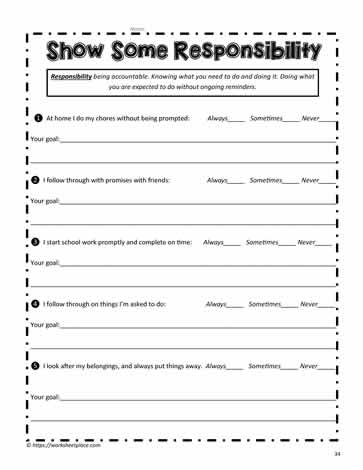 student worksheet on responsibility