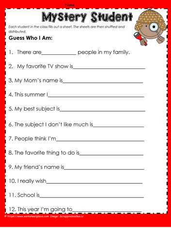 Guess the Student Worksheets