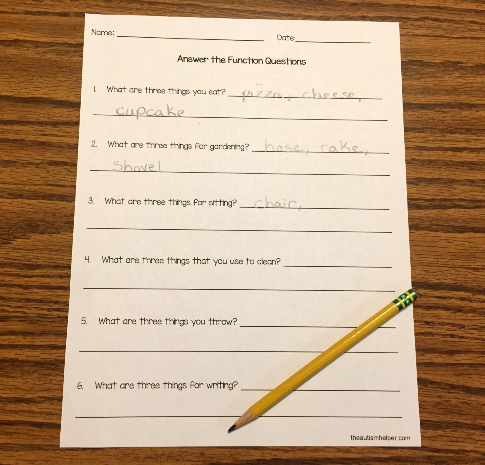 Free Function Worksheets - The Autism Helper