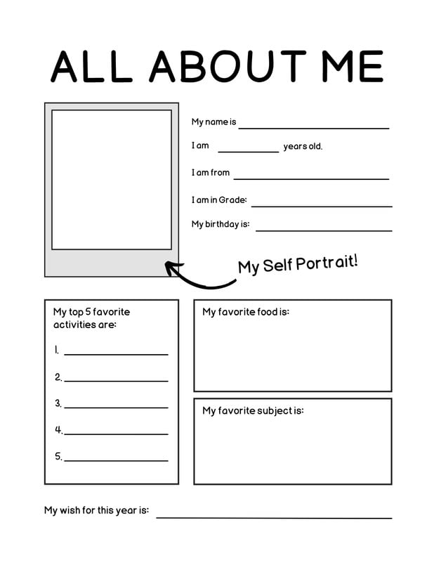 Free and printable All About Me worksheet templates 