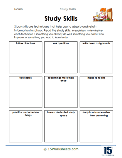 study skills worksheet for middle school