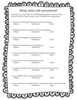 study skills worksheet middle school
