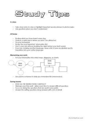 studying worksheet
