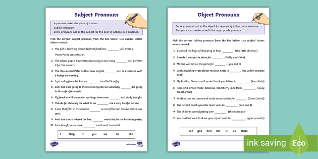 subject and object pronoun worksheet