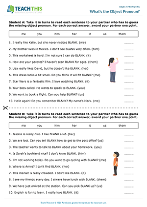 subject and object pronoun worksheet
