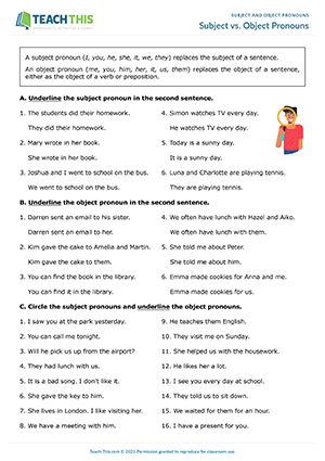 subject and object pronouns worksheet